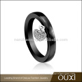 Top sale latest design engraved black ceramic man ring with 925 sterling silver heart charm with zircon ceramic silver ring